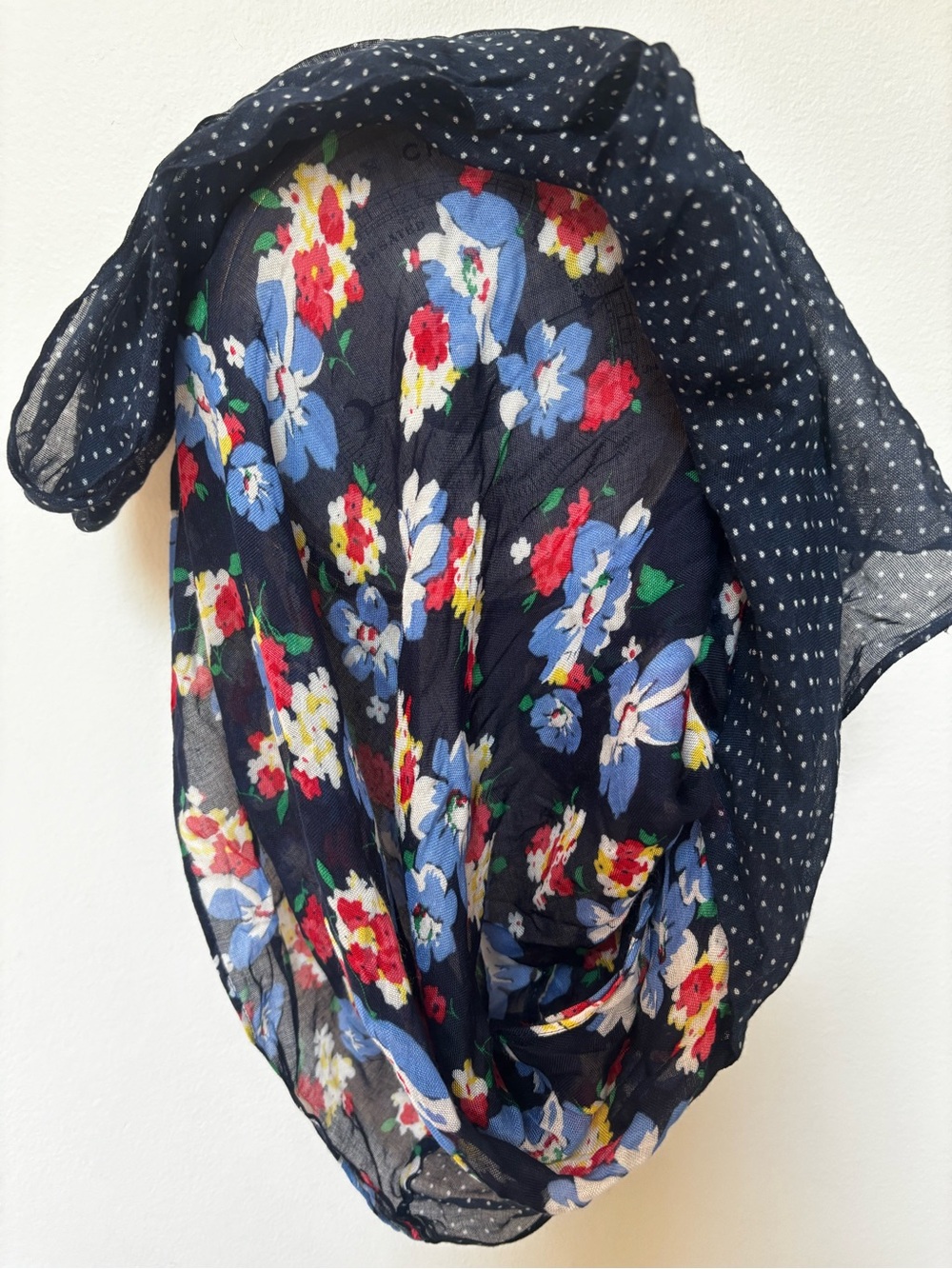 Talbots summer navy floral and polka dot scarf